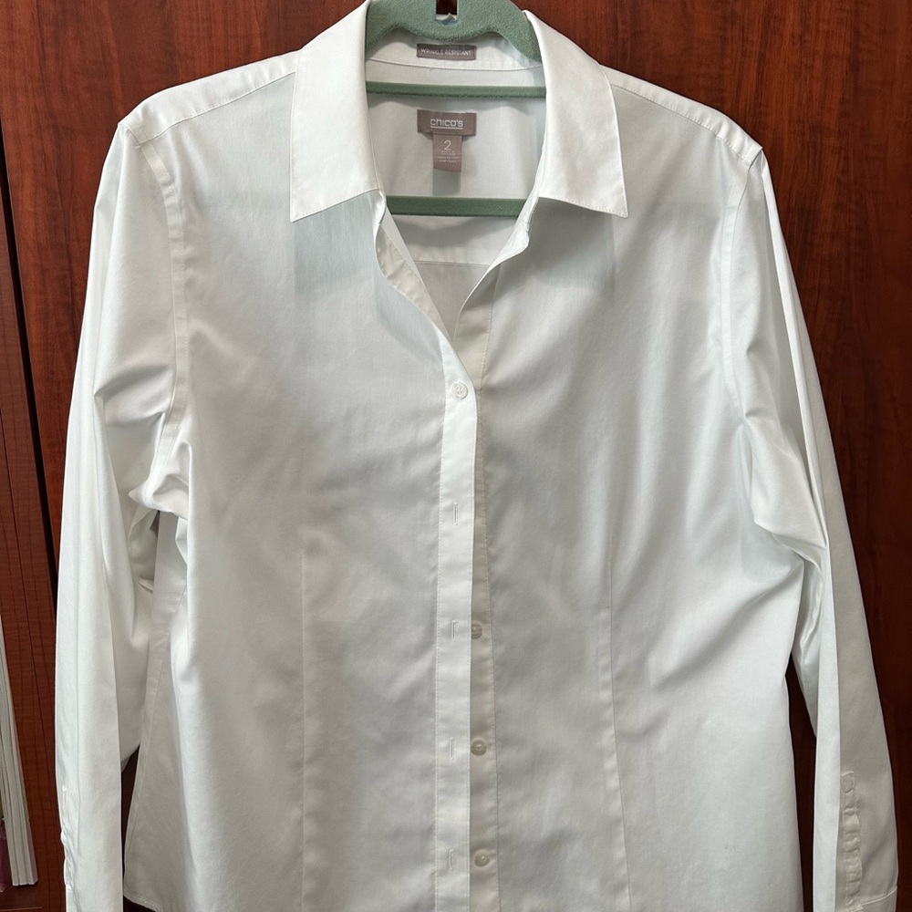 Chico's Crisp White Dress Shirt Wrinkle Resistant Cotton Size 2